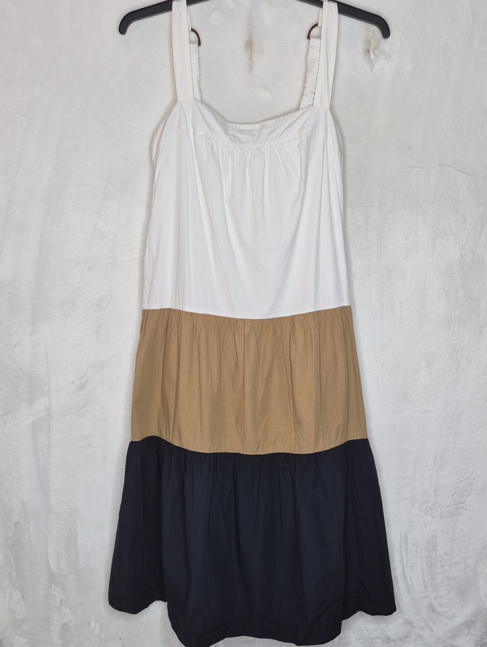 Maeve Anthropologie Colorblock Tiered Midi Sundress‎ White Tan Navy Small S